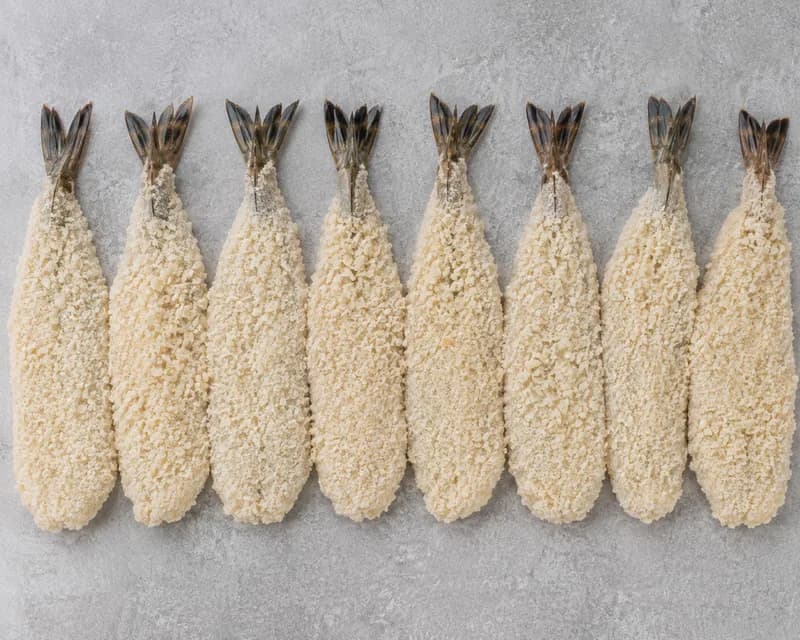 Butterflied prawns in a breadcrumb coat with the tails left bare
