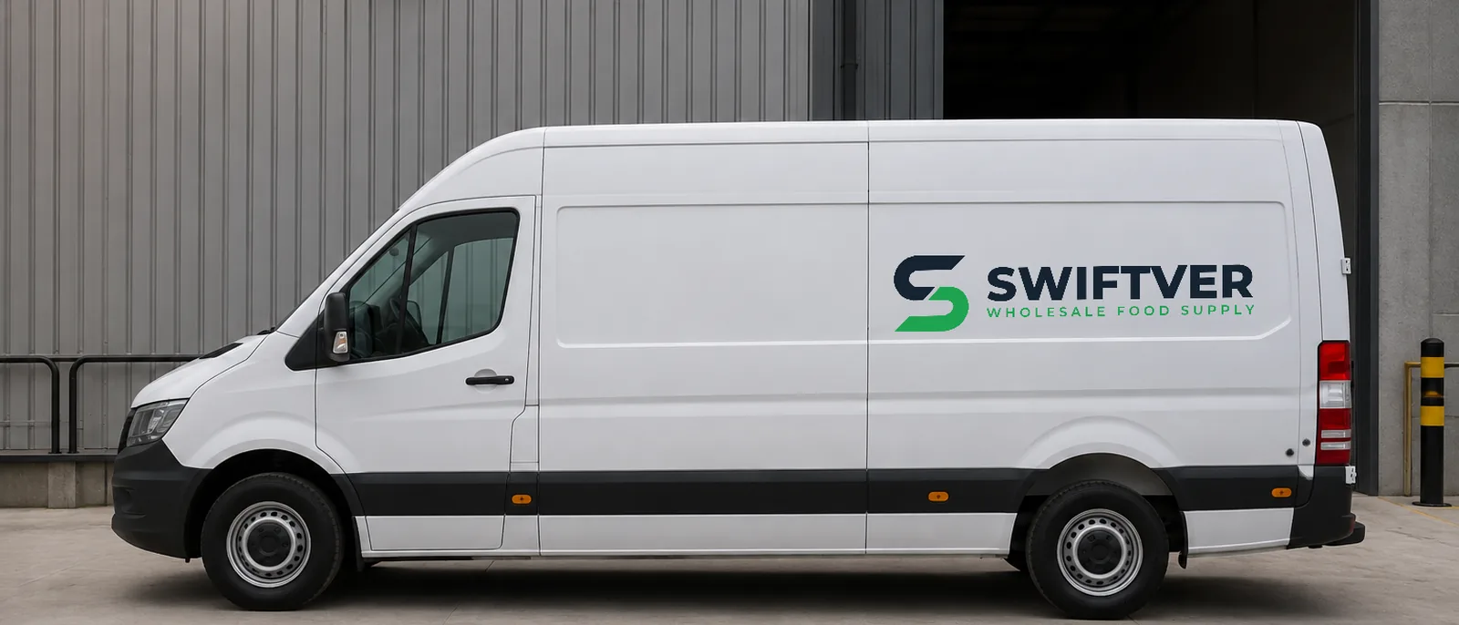 A liveried Swiftver delivery van loaded at the warehouse